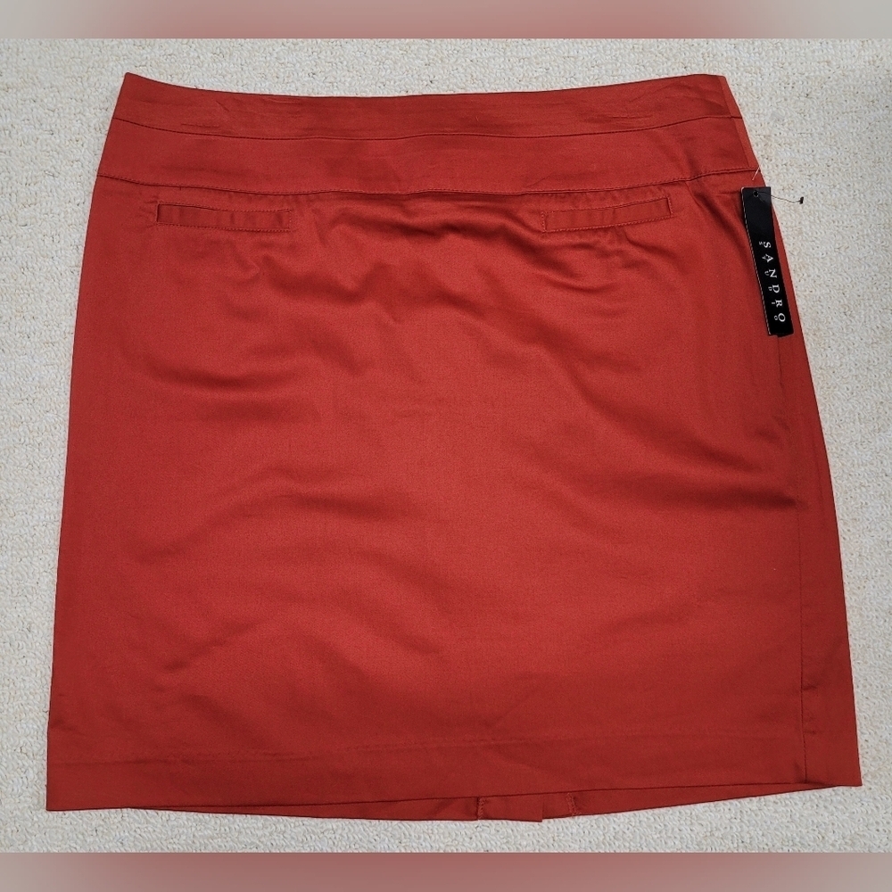 New Sandro Studio Deep Coral Orange Just Above The Knee Skirt 12